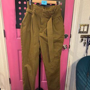 A Brand New Day- high waisted, brown, cotton pants, pleated with tie belt.